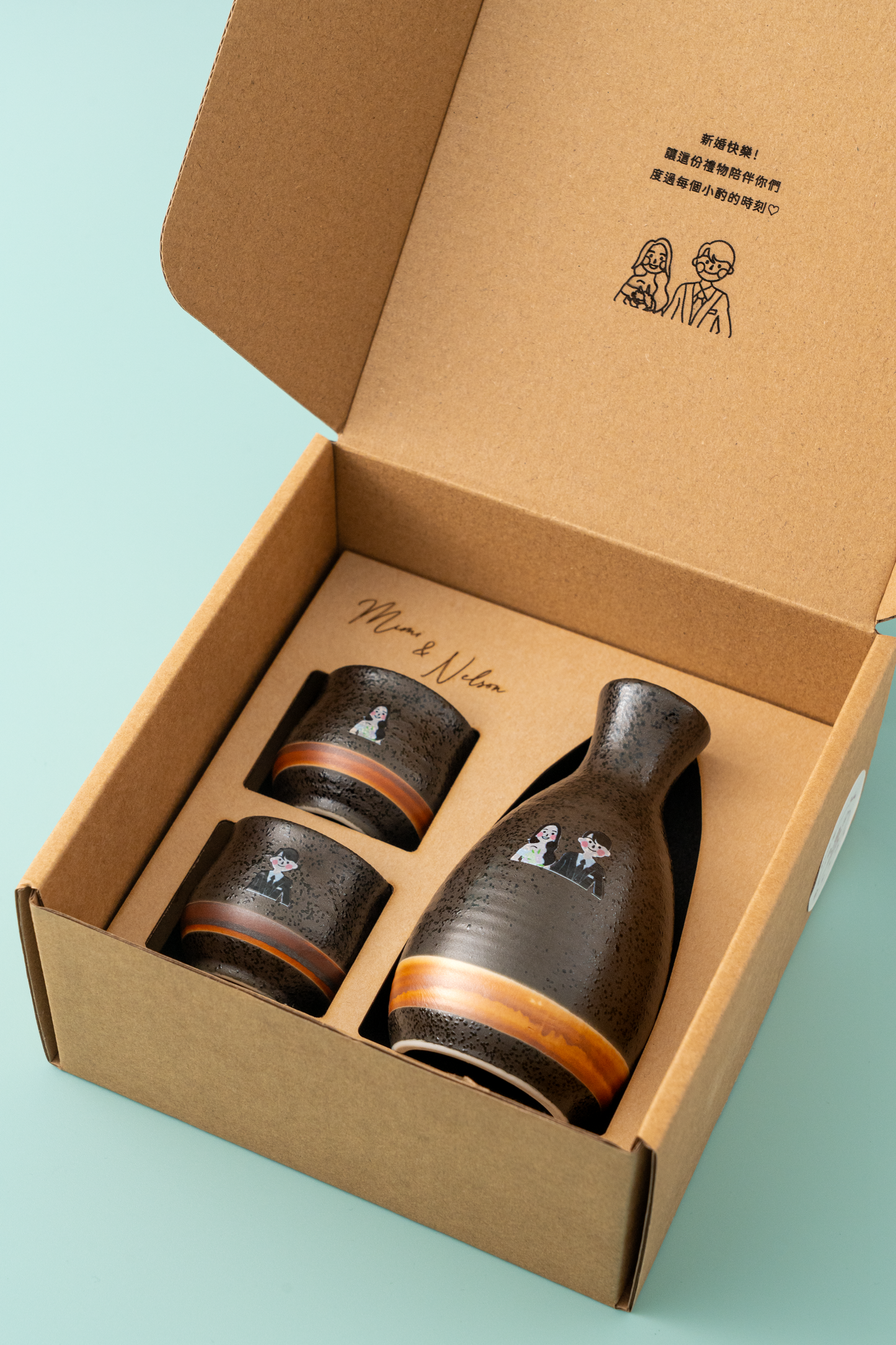 【似顏繪訂製款】日本製|雙人對酌美濃燒清酒杯禮盒|部分工作室