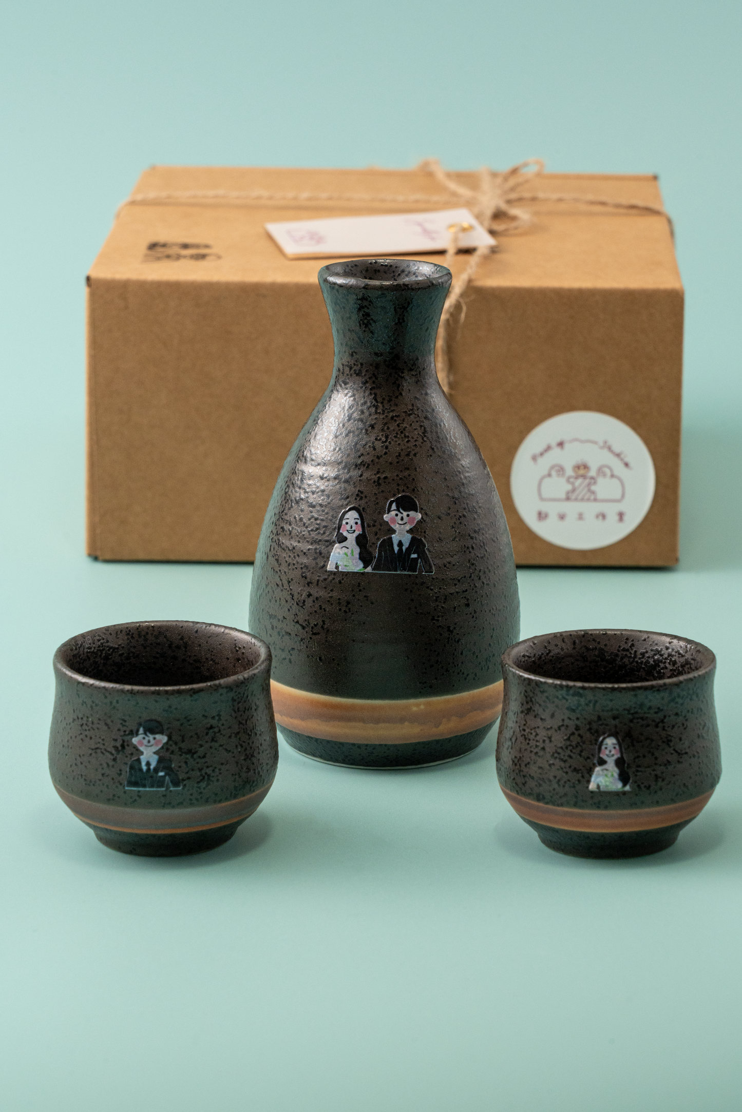 【似顏繪訂製款】日本製|雙人對酌美濃燒清酒杯禮盒|部分工作室