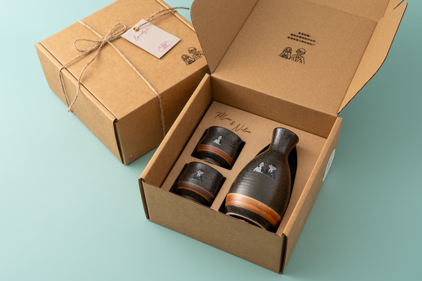 【似顏繪訂製款】日本製｜雙人對酌美濃燒清酒杯禮盒｜部分工作室