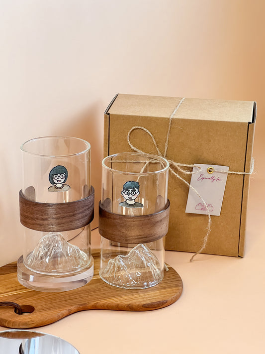 【似顏繪訂製款】富士山防燙玻璃咖啡杯禮盒｜部分工作室