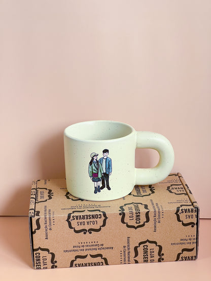 【似顏繪訂製款】米黃細點胖胖手把馬克杯｜部分工作室