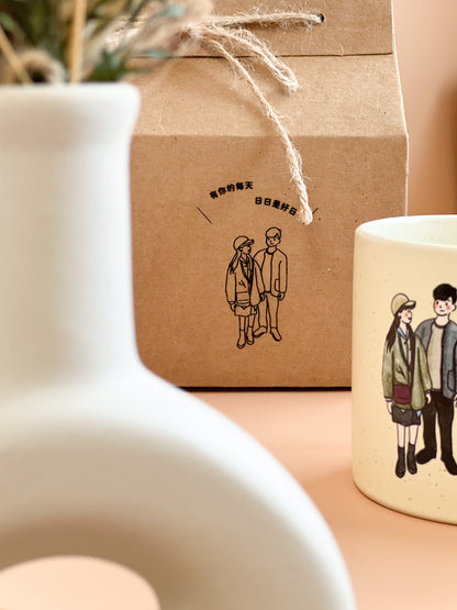 【似顏繪訂製款】米黃細點胖胖手把馬克杯禮盒｜部分工作室